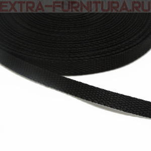 Стропа шир.10мм (+/-1мм), цв. чёрный, уп.40м.Б, пл. 4 гр/м